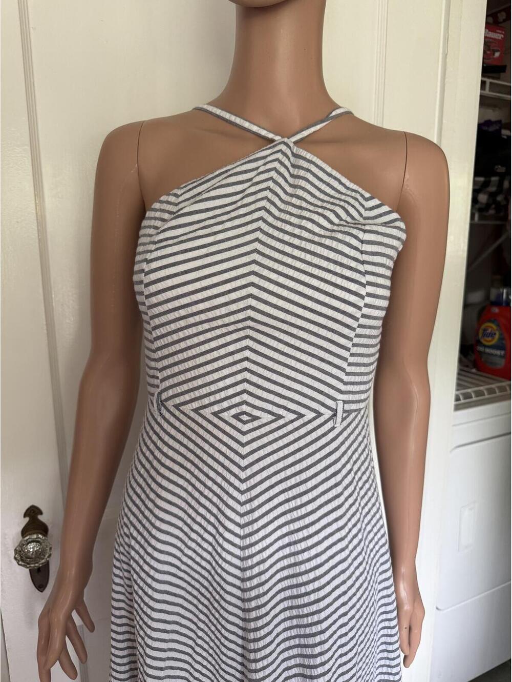 Michael Kors Seersucker Halter Midi Dress with Crisscross Neckline